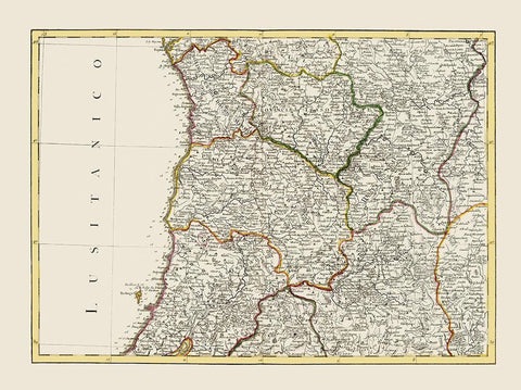 Spain Portugal - Lattre 1780 White Modern Wood Framed Art Print with Double Matting by Lattre