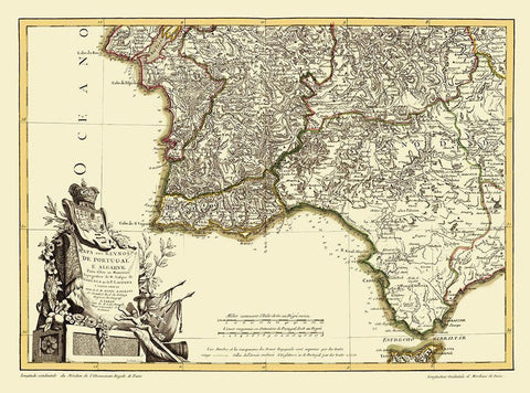 Spain Portugal - Lattre 1780 Black Ornate Wood Framed Art Print with Double Matting by Lattre