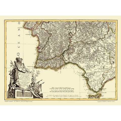 Spain Portugal - Lattre 1780 Black Modern Wood Framed Art Print with Double Matting by Lattre