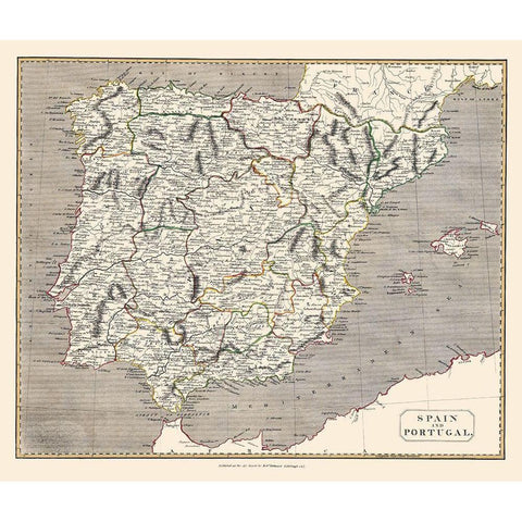 Spain Portugal - Kirkwood 1817 White Modern Wood Framed Art Print by Kirkwood
