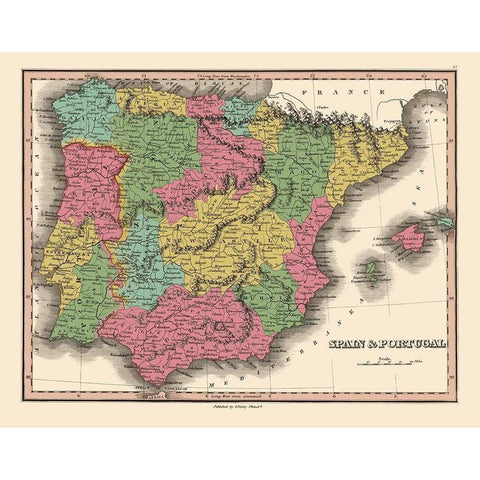 Spain Portugal - Finley 1832 Black Modern Wood Framed Art Print with Double Matting by Finley