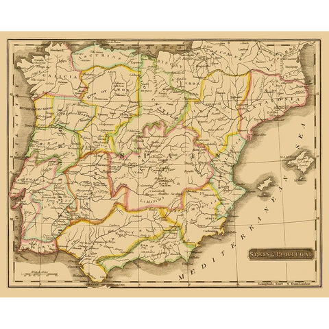 Spain Portugal - Carey 1825 White Modern Wood Framed Art Print by Carey