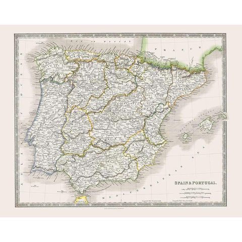 Spain Portugal - Dower 1844 White Modern Wood Framed Art Print by Dower