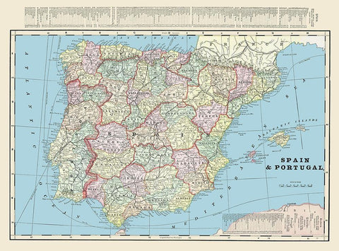 Spain Portugal - Cram 1901 White Modern Wood Framed Art Print with Double Matting by Cram