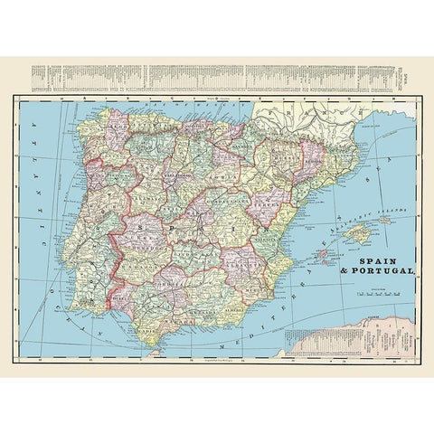 Spain Portugal - Cram 1901 White Modern Wood Framed Art Print by Cram