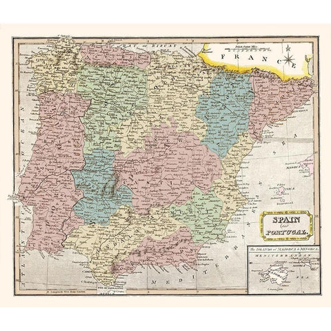 Spain Portugal - Oddy 1811 Black Modern Wood Framed Art Print by Oddy