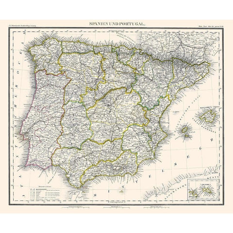 Spain Portugal - Stein 1854 Black Modern Wood Framed Art Print by Stein