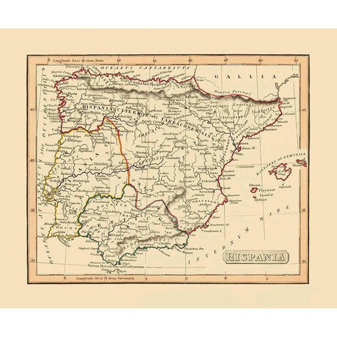 Spain Portugal - Thomas 1835 Black Modern Wood Framed Art Print with Double Matting by Thomas