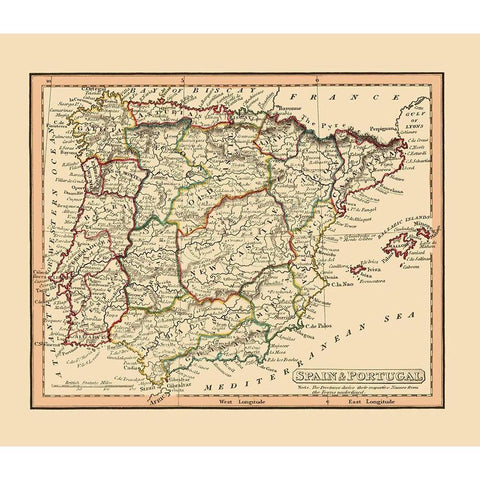 Spain Portugal - Thomas 1835 White Modern Wood Framed Art Print by Thomas