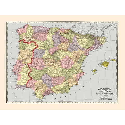 Spain Portugal - Rand McNally 1897 Black Modern Wood Framed Art Print with Double Matting by Rand McNally