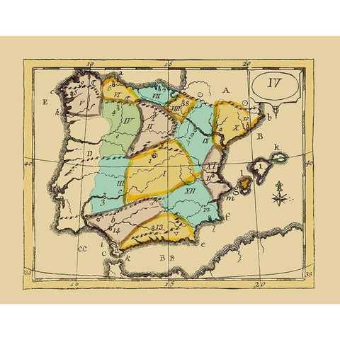 Spain Portugal - Bruyset 1784 Black Modern Wood Framed Art Print with Double Matting by Bruyset