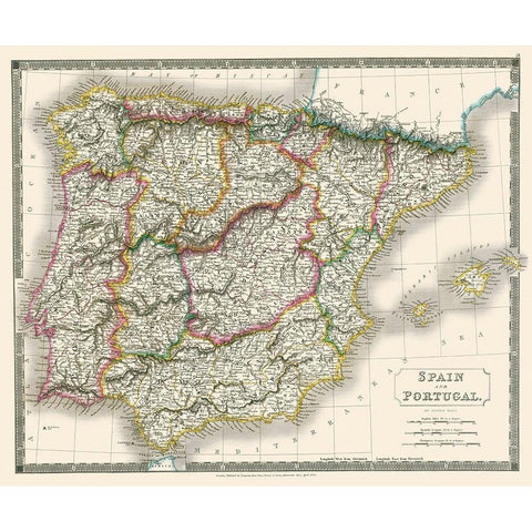 Spain Portugal - Hall 1828 Black Modern Wood Framed Art Print with Double Matting by Hall