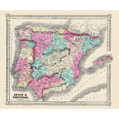 Spain Portugal - Schonberg 1865 Black Modern Wood Framed Art Print with Double Matting by Schonberg