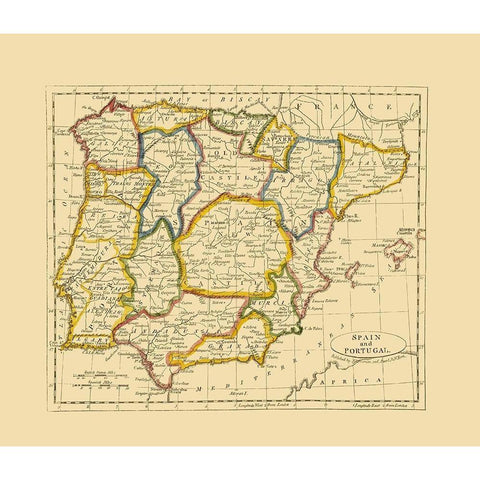 Spain Portugal - Seaman 1821 Black Modern Wood Framed Art Print with Double Matting by Seaman