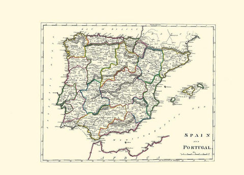 Spain Portugal - Carey 1814 Black Ornate Wood Framed Art Print with Double Matting by Carey