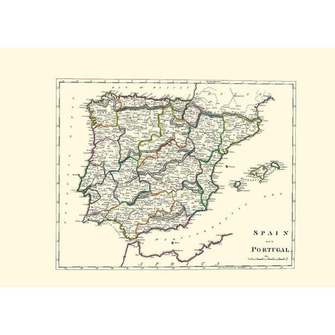 Spain Portugal - Carey 1814 Black Modern Wood Framed Art Print by Carey