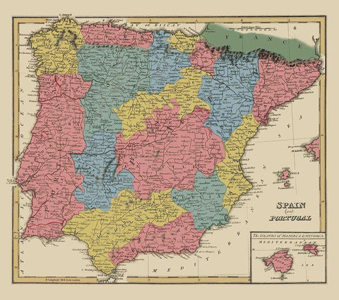 Spain Portugal - Lucas 1823 White Modern Wood Framed Art Print with Double Matting by Lucas