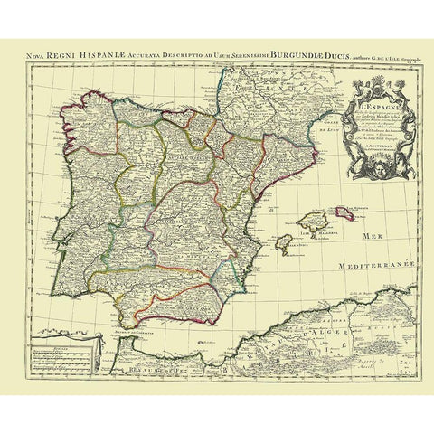 Spain Portugal - Covens 1742 Black Modern Wood Framed Art Print with Double Matting by Covens