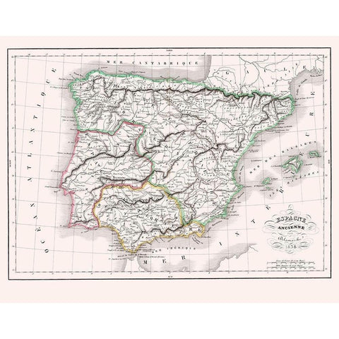 Spain Portugal - Delamarche 1847 White Modern Wood Framed Art Print by Delamarche