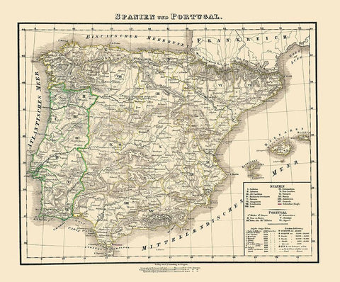 Spain Portugal - Flemming 1855 White Modern Wood Framed Art Print with Double Matting by Flemming