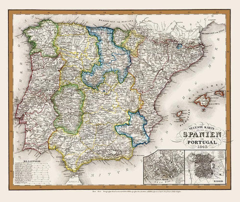 Spain Portugal - Meyer 1843 White Modern Wood Framed Art Print with Double Matting by Meyer