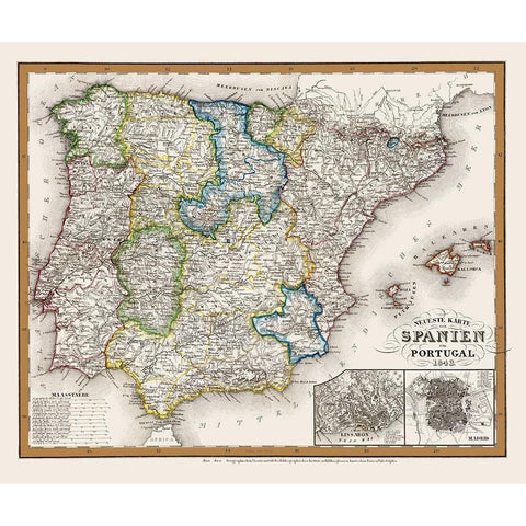 Spain Portugal - Meyer 1843 Black Modern Wood Framed Art Print with Double Matting by Meyer