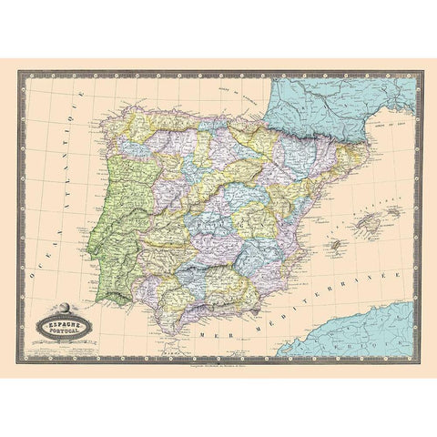 Spain Portugal - Garnier 1862 Black Modern Wood Framed Art Print with Double Matting by Garnier