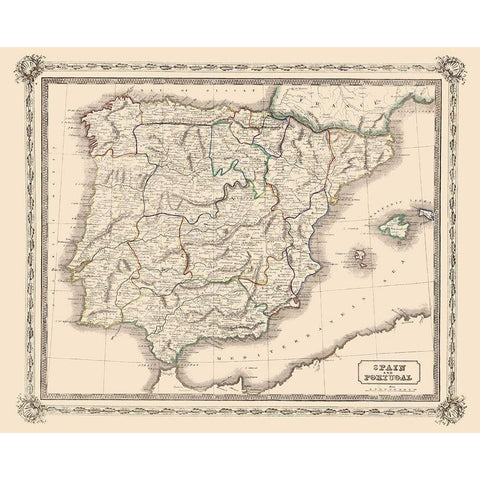 Spain Portugal - Lothian 1848 White Modern Wood Framed Art Print by Lothian