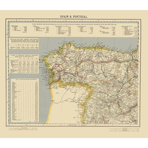 Spain Portugal - Letts 1883 Black Modern Wood Framed Art Print by Letts