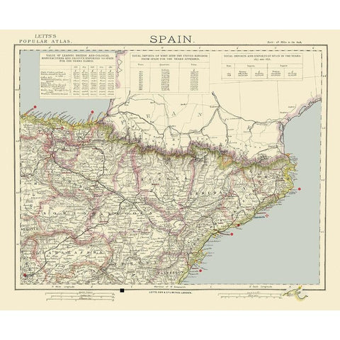 Northeast Spain - Letts 1883 Gold Ornate Wood Framed Art Print with Double Matting by Letts