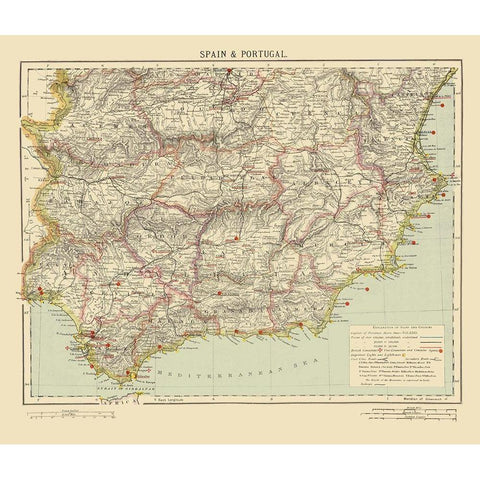 Southeast Spain Portugal - Letts 1883 Black Modern Wood Framed Art Print by Letts