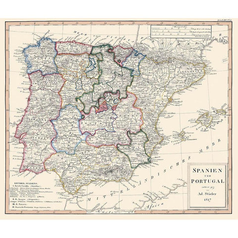 Spain Portugal - Perthes 1817 Black Modern Wood Framed Art Print by Perthes