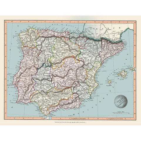 Spain Portugal - Arrowsmith 1840 White Modern Wood Framed Art Print by Arrowsmith