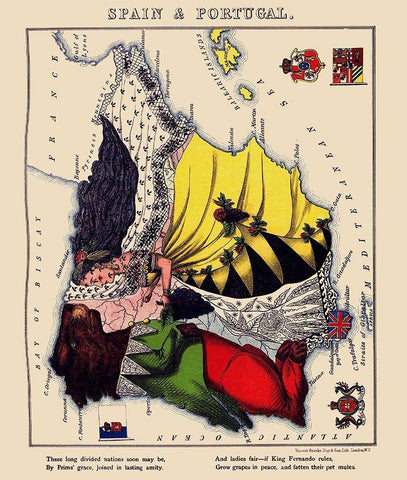 Spain Portugal - Lancaster 1869 White Modern Wood Framed Art Print with Double Matting by Lancaster