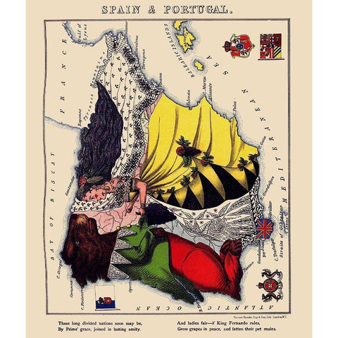 Spain Portugal - Lancaster 1869 Black Modern Wood Framed Art Print by Lancaster