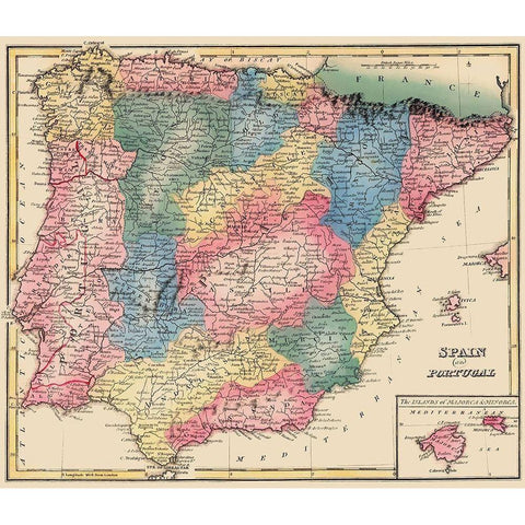 Spain Portugal - Lucas 1823 Gold Ornate Wood Framed Art Print with Double Matting by Lucas