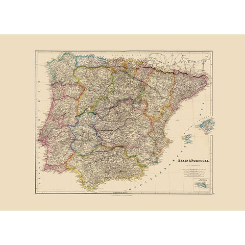 Spain Portugal - Arrowsmith 1844 Black Modern Wood Framed Art Print by Arrowsmith