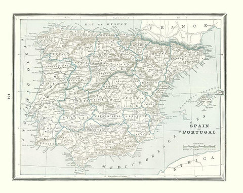 Spain Portugal - Rathbun 1893 White Modern Wood Framed Art Print with Double Matting by Rathbun