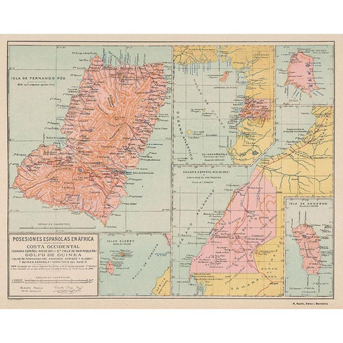 Spanish Possessions in Africa - Martin 1903 Black Modern Wood Framed Art Print by Martin