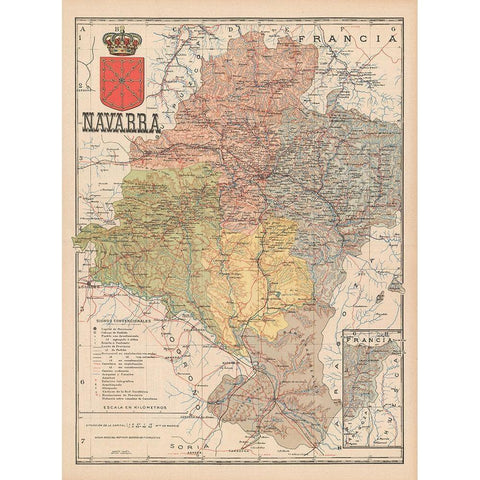 Europe Navarre France Spain - Martin 1902 Gold Ornate Wood Framed Art Print with Double Matting by Martin