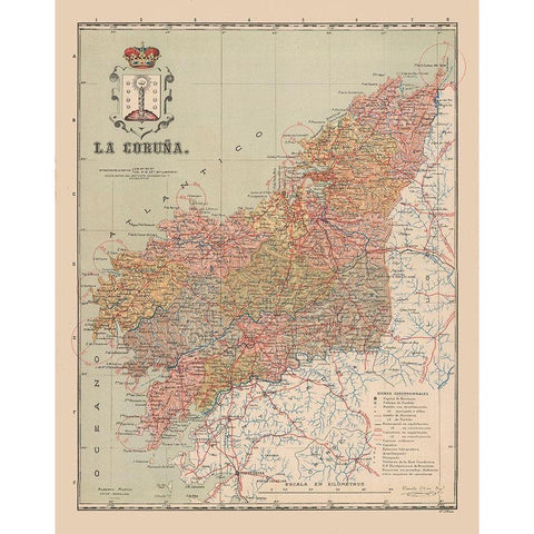 A Coruna Spain Europe - Martin 1911 Gold Ornate Wood Framed Art Print with Double Matting by Martin