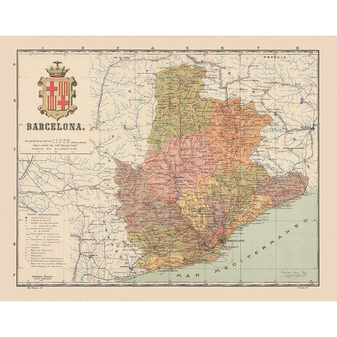 Barcelona Spain Europe - Martin 1911 Gold Ornate Wood Framed Art Print with Double Matting by Martin