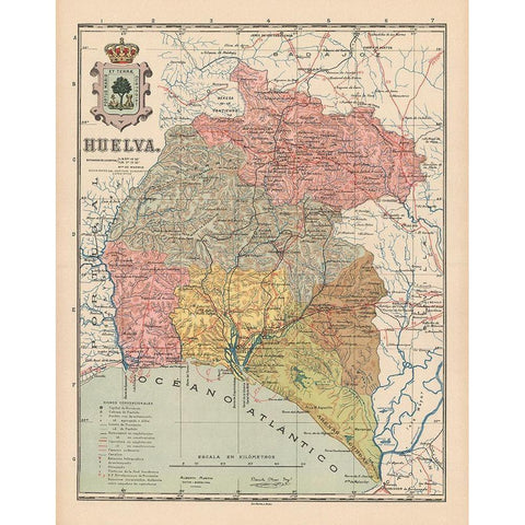 Huelva Spain Europe - Martin 1911 Gold Ornate Wood Framed Art Print with Double Matting by Martin
