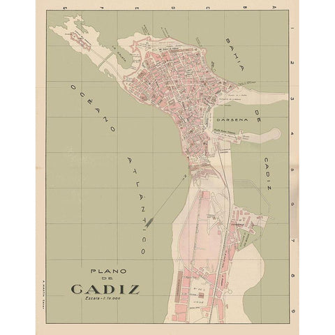 Cadiz Spain Europe - Martin 1920 Gold Ornate Wood Framed Art Print with Double Matting by Martin