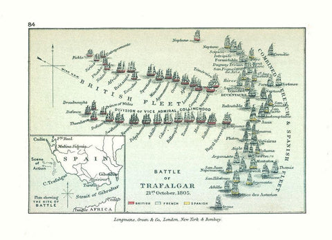 Battle Cape Trafalgar in 1805 Spain Europe Black Ornate Wood Framed Art Print with Double Matting by Gardiner
