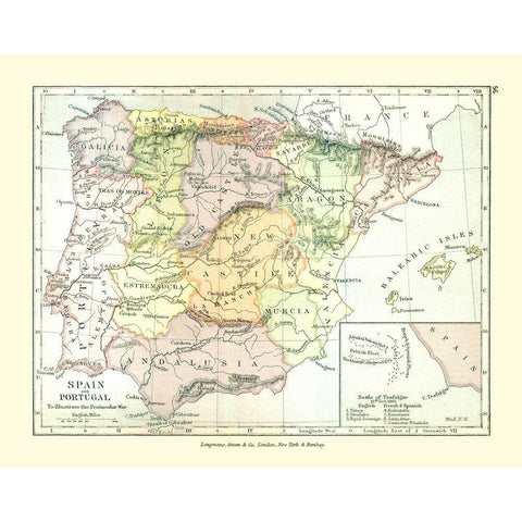 Spain Portugal Europe - Gardiner 1902 White Modern Wood Framed Art Print by Gardiner
