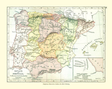 Spain Portugal Europe - Gardiner 1902 Black Ornate Wood Framed Art Print with Double Matting by Gardiner