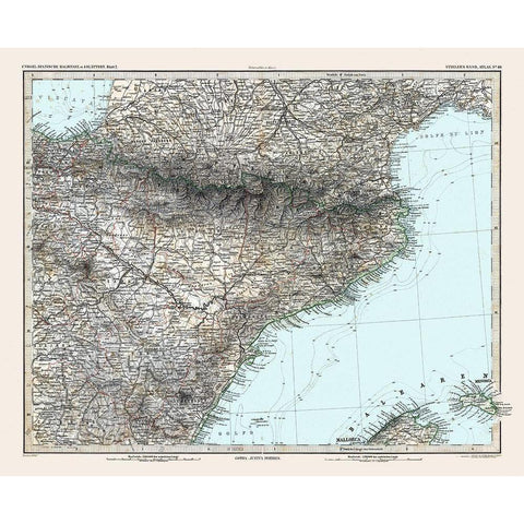 Northeastern Spain - Stieler 1885 White Modern Wood Framed Art Print by Stieler