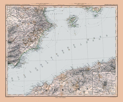 Southeastern Spain - Stieler 1885 White Modern Wood Framed Art Print with Double Matting by Stieler