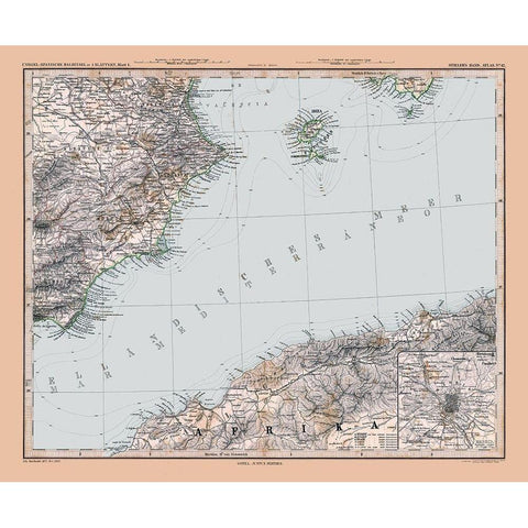 Southeastern Spain - Stieler 1885 White Modern Wood Framed Art Print by Stieler